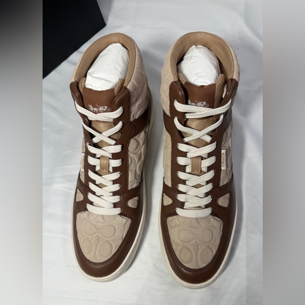New Authentic Coach Mens Taupe Clip Court High Top Sneaker In Signature Sz 11 - Picture 8 of 14